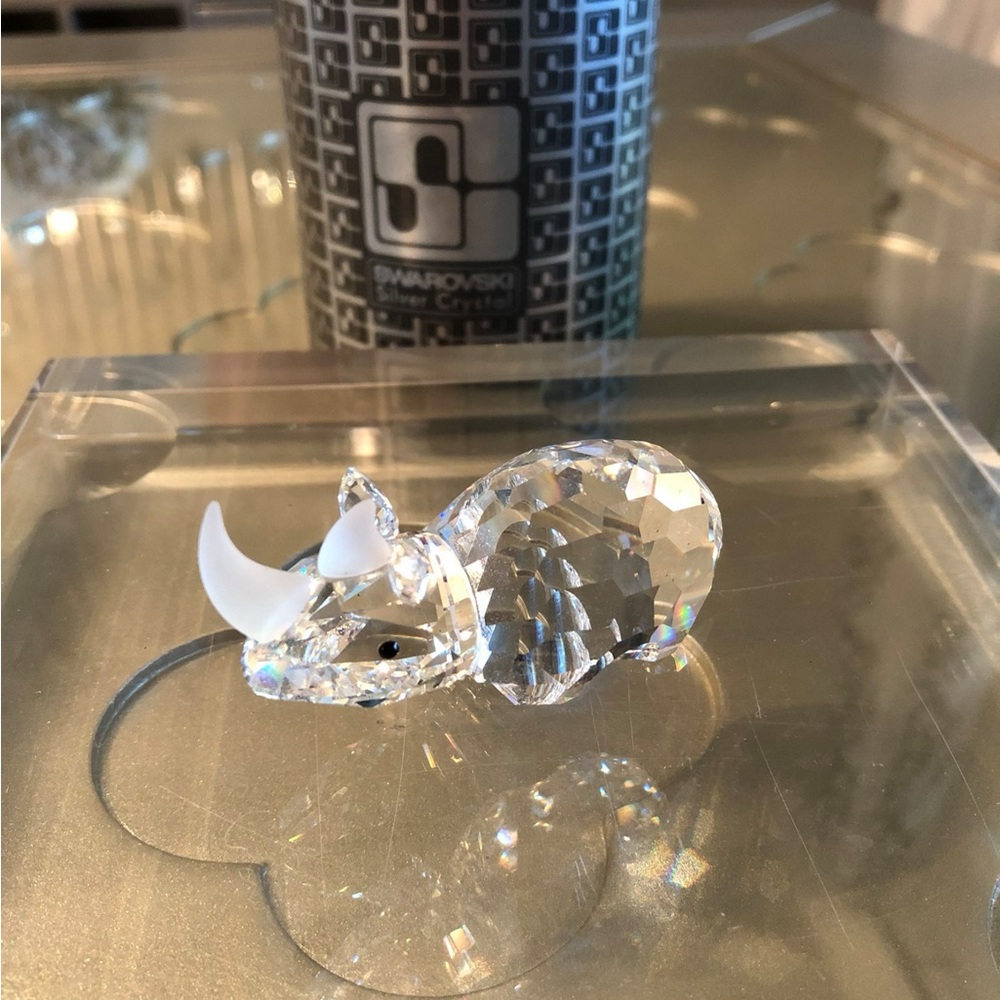 SWAROVSKI RETIRED SILVER CRYSTAL SET/2 LARGE & SMALL RHINOS